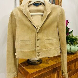 Ralph Lauren Luxury Line Tan Cropped Genuine Soft Suede Jacket.